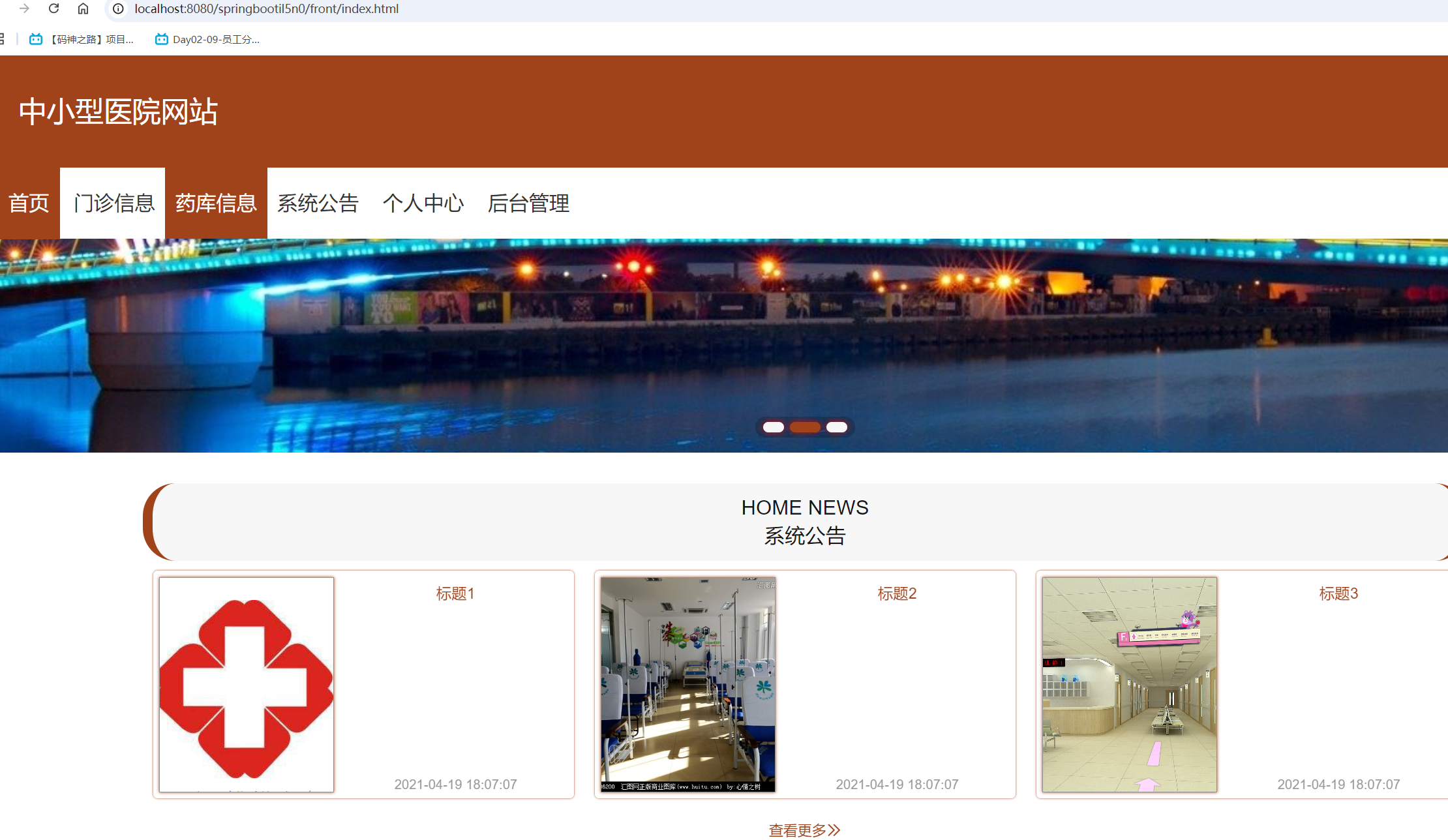 基于springboot 的中小型医院网站主要分为前台和后台